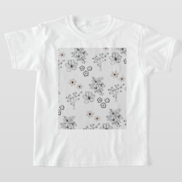 Graues Schwarzes Retro Y2K Hippie Blume Muster T-Shirt