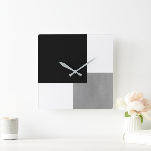 Graues Schwarzweiss-geometrisches Quadratische Wanduhr (Zuhause)