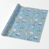 Graues Segelboot-Geschenkpapier Geschenkpapier (Ungerollt)
