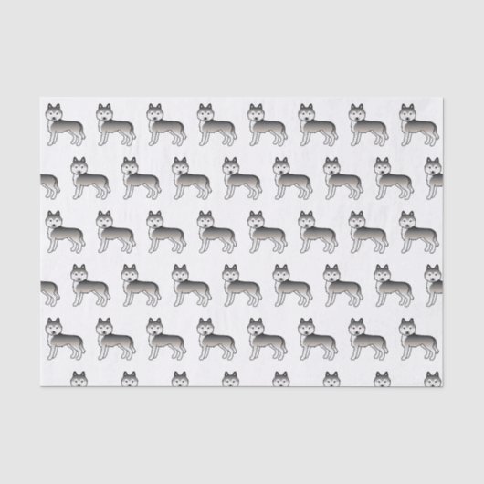 Graues sibirisches Husky-Niedlich-Hunde-Musterpapi Seidenpapier (Vorderseite)