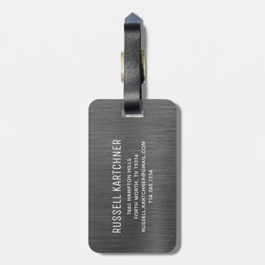 Graues Silber Bürstenmetall Modernes Monogramm Gep Gepäckanhänger (Rückseite vertikal)