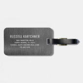 Graues Silber Bürstenmetall Modernes Monogramm Gep Gepäckanhänger (Rückseite horizontal)