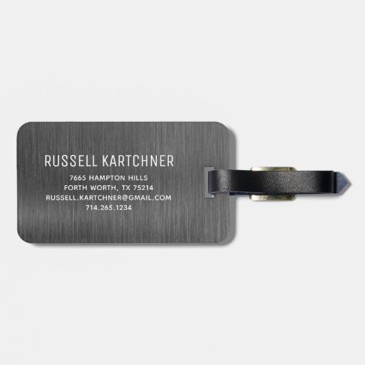 Graues Silber Bürstenmetall Modernes Monogramm Gep Gepäckanhänger (Rückseite horizontal)