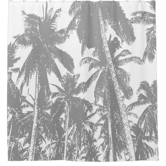 Graues Silhouetted Palm Trees Design Duschvorhang (Vorderseite)