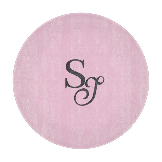 Graues Skript Anfangsmonogramm rosa Schneidebrett (Vorderseite)