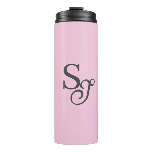 Graues Skript Anfangsmonogramm rosa Thermosbecher (Vorderseite)