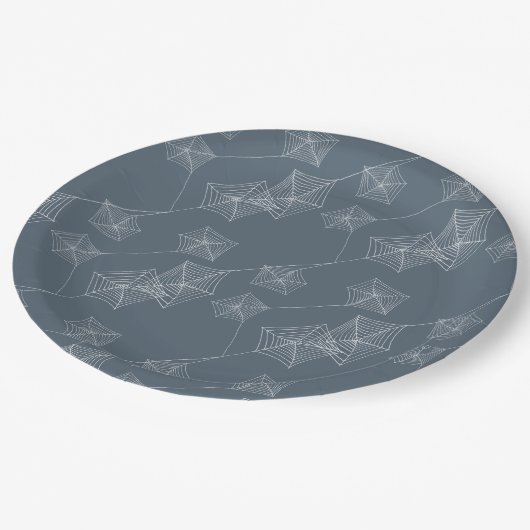 Graues Spinnennetz-Halloween-Party Pappteller (Schrägansicht)