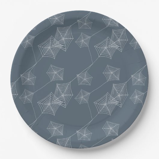 Graues Spinnennetz-Halloween-Party Pappteller (Vorderseite)