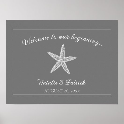 Graues Starfish Wedding Welcome Poster (Vorne)