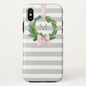 Graues Streifen WeihnachtsKranzmonogramm Case-Mate iPhone Hülle (Rückseite)
