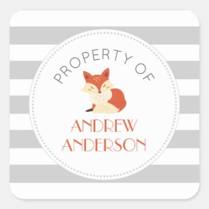 Graues Stripe-Fuchs-BUCH oder EIGENSCHAFT Quadratischer Aufkleber