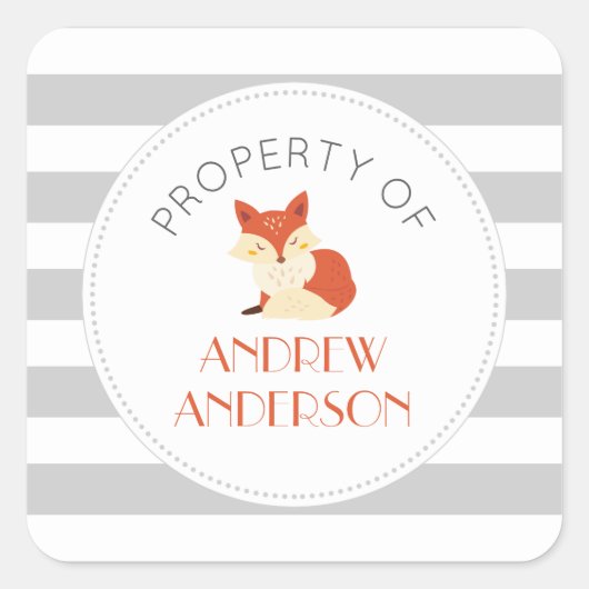 Graues Stripe-Fuchs-BUCH oder EIGENSCHAFT Quadratischer Aufkleber (Vorderseite)