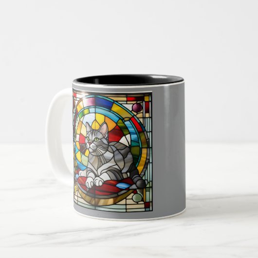 Graues Tabby-Hartglas Zweifarbige Tasse (Vorderseite Links)