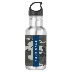 Graues Tarnmuster, Ihr Name, Personalisieren Edelstahlflasche