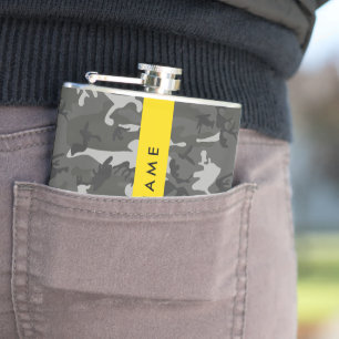 Graues Tarnmuster, Ihr Name, Personalisieren Flachmann