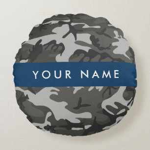 Graues Tarnmuster, Ihr Name, Personalisieren Rundes Kissen