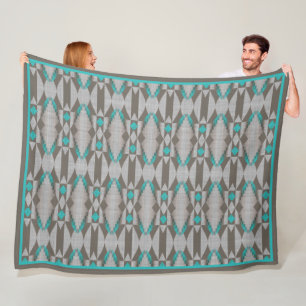 Graues Taupe-Aqua-Türkis-Blau-Tribal-Art Fleecedecke