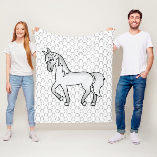 Graues Trabrennpferd Süße Cartoon-Illustration Fleecedecke