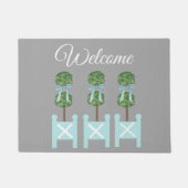 Graues Türkis Topiary Birds Doormat Rug Fußmatte (Vorderseite)