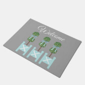 Graues Türkis Topiary Birds Doormat Rug Fußmatte (Schrägansicht)
