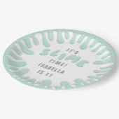 Graues türkisblaues Schleim-Party Pappteller (Schrägansicht)