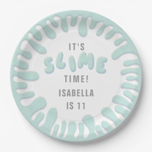 Graues türkisblaues Schleim-Party Pappteller (Vorderseite)