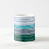 Graues und Aquamarin blaues Streifen Naturholz Kaffeetasse (Mittel)