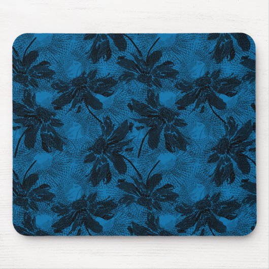 Graues und blaues Blumenmuster. Mousepad (Vorne)