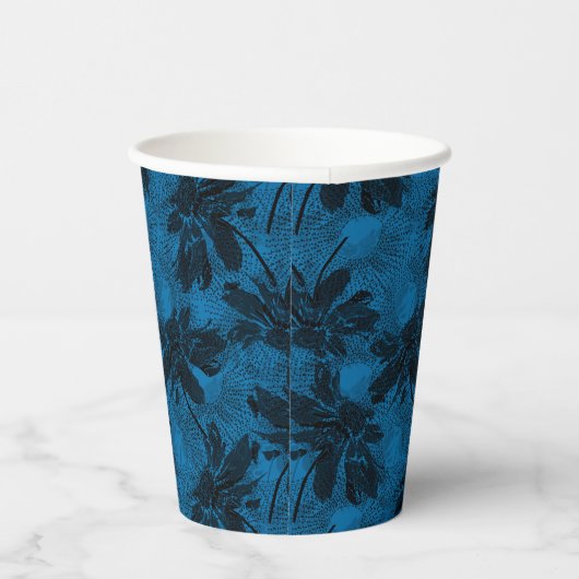 Graues und blaues Blumenmuster. Pappbecher (Rechts)