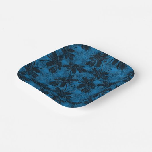 Graues und blaues Blumenmuster. Pappteller (Gewinkelt)