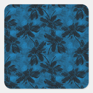 Graues und blaues Blumenmuster. Quadratischer Aufkleber