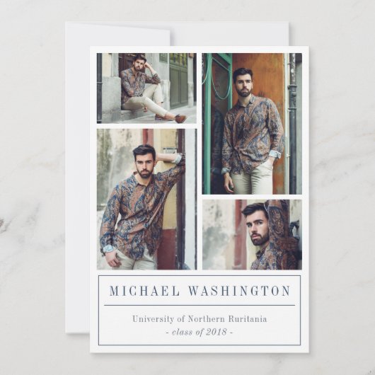 Graues und blaues Dreieck Muster 4 Foto Abschluss Ankündigung (Vorderseite)