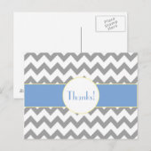 Graues und blaues Zickzack gestreiftes Monogramm Postkarte (Vorne/Hinten)