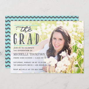 Graues und blaues Zickzack Graduate Party Foto Einladung