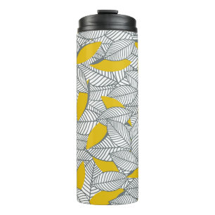 Graues und gelbes Blatt Muster. Thermosbecher