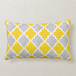 Graues und gelbes Vintages Quatrefoil Muster Lendenkissen