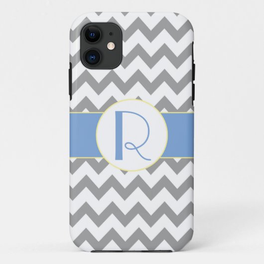 Graues und hellblaues Zickzack gestreiftes Case-Mate iPhone Hülle (Rückseite)