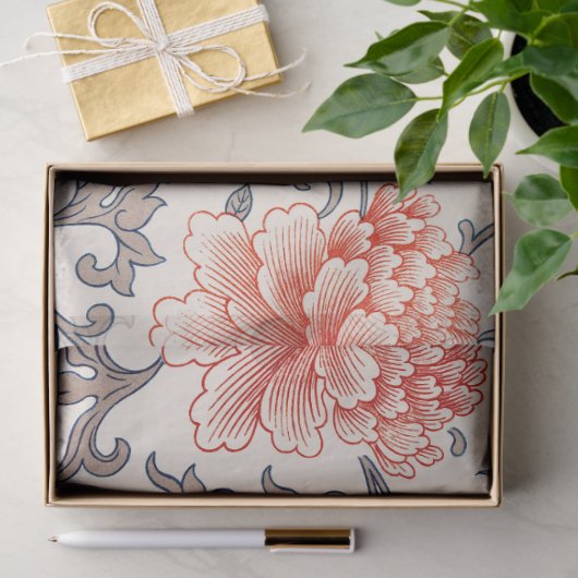 Graues und korallenblumengepresstes Papier (Geschenk)