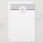 Graues und lila Quatrefoil Monogramm Briefpapier (Vorne/Hinten)