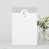 Graues und lila Quatrefoil Monogramm Briefpapier (Stehend Vorderseite)