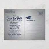 Graues und Navy-Abschluss-Foto Save the Date Postkarte (Rückseite)