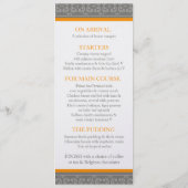 Graues und orangefarbenes Abendmenü Menükarte (Rückseite)