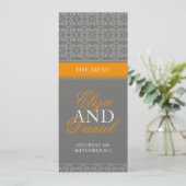 Graues und orangefarbenes Abendmenü Menükarte (Stehend Vorderseite)