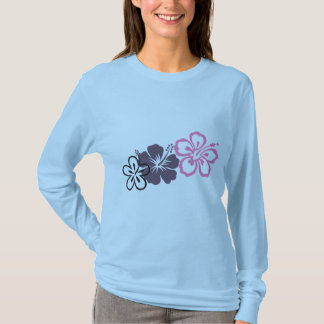 graues und rosa Hibiskus Hawaiianerthema T-Shirt