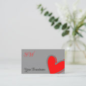 Graues und rotes Gorgees Herz mit Monogramm Niedli Visitenkarte (Stehend Vorderseite)