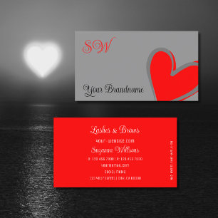 Graues und rotes Gorgees Herz mit Monogramm Niedli Visitenkarte