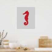 Graues und rotes nautisches Seepferd Poster (Küche)
