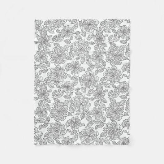 GRAUES UND SAHNEBlumenmuster Fleecedecke (Vorderseite)
