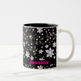 Graues und schwarzes Blumenmuster Zweifarbige Tasse