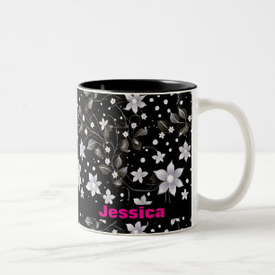 Graues und schwarzes Blumenmuster Zweifarbige Tasse